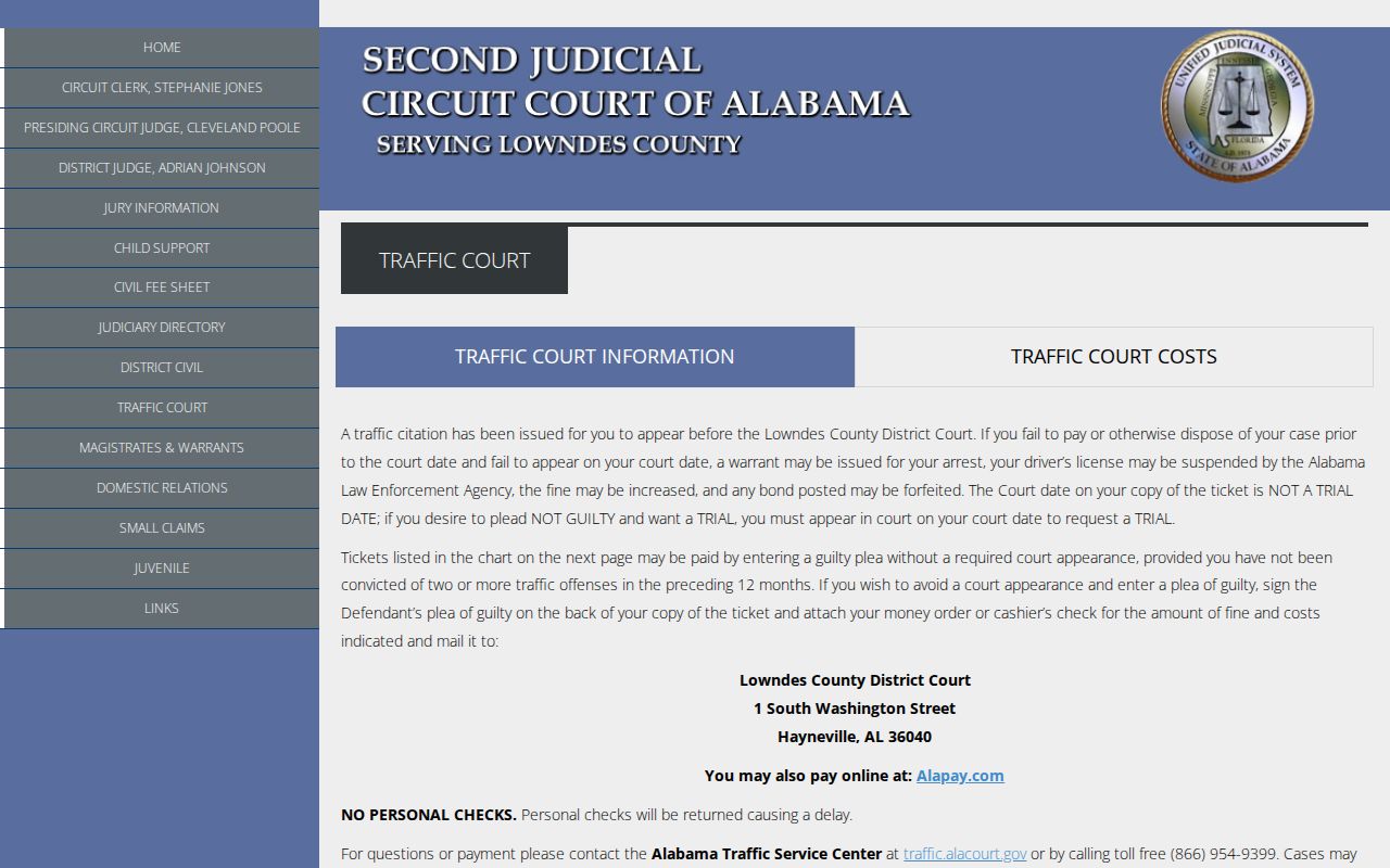 Lowndes County traffic warrant failure-to-appear court notice