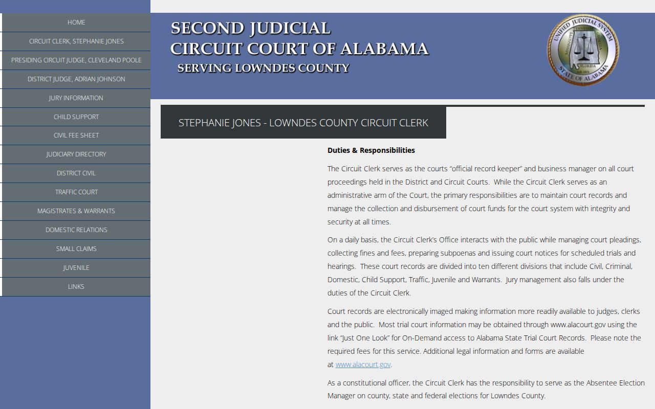 Lowndes County warrant records Circuit Clerk divisions