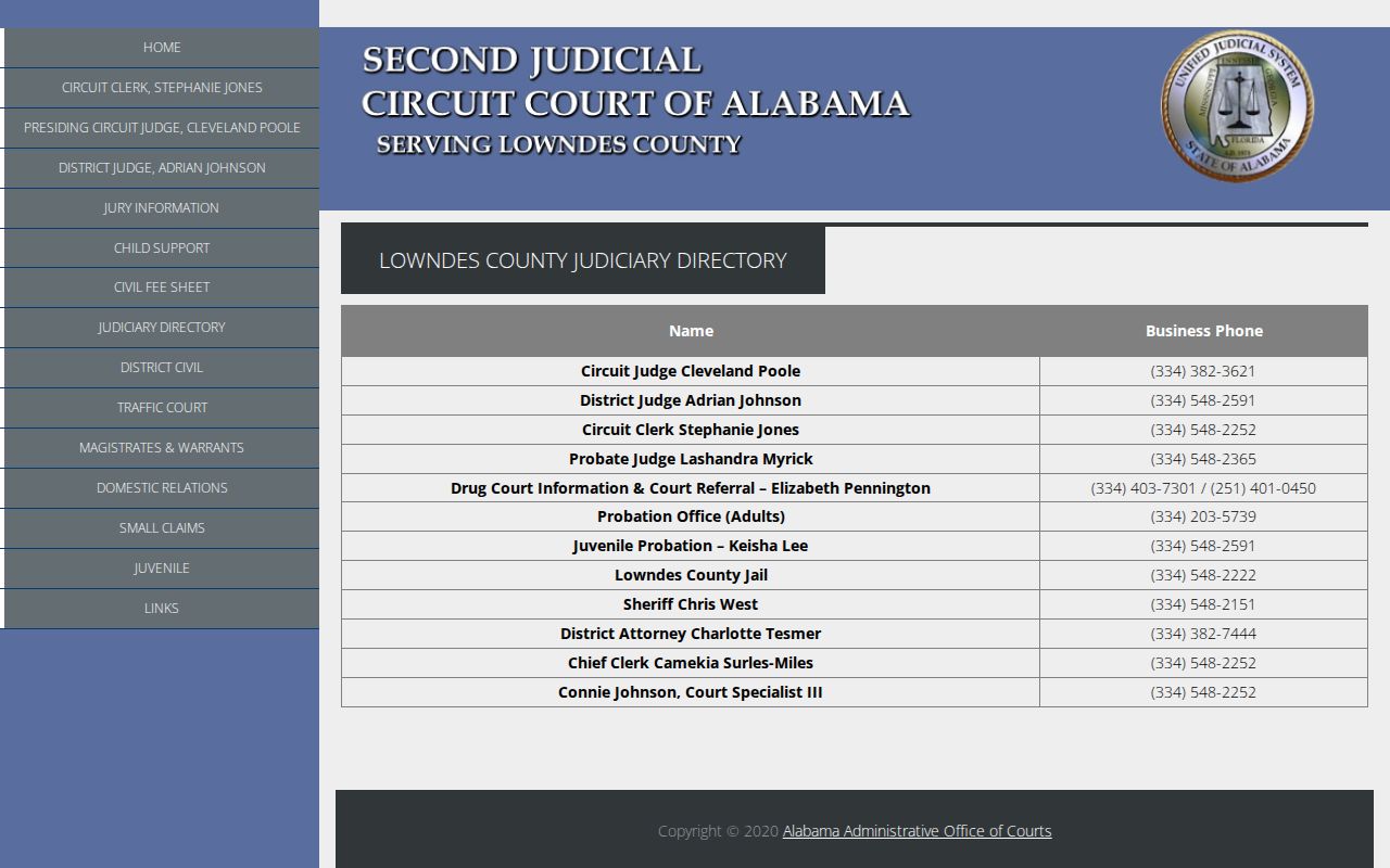 Lowndes County warrant records judiciary directory